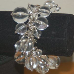 Silvertone Wire, Clear Round Bead Stretch Bracelet